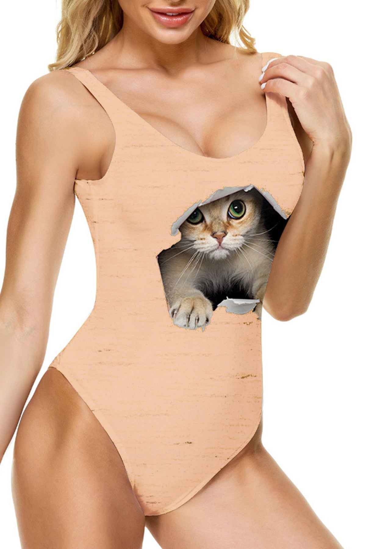 Hiding Cat Print One Piece Swimsuit