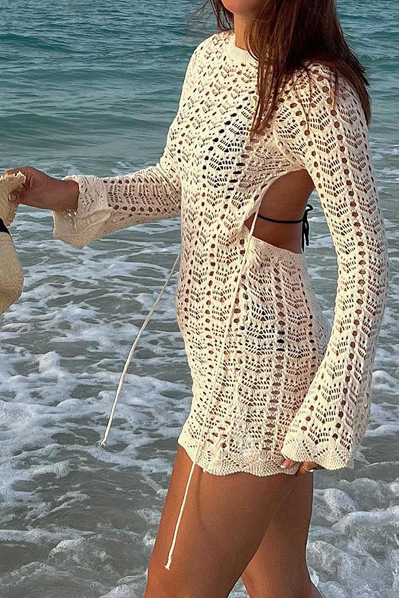 Crochet Hollow Out Backless Mini Dress