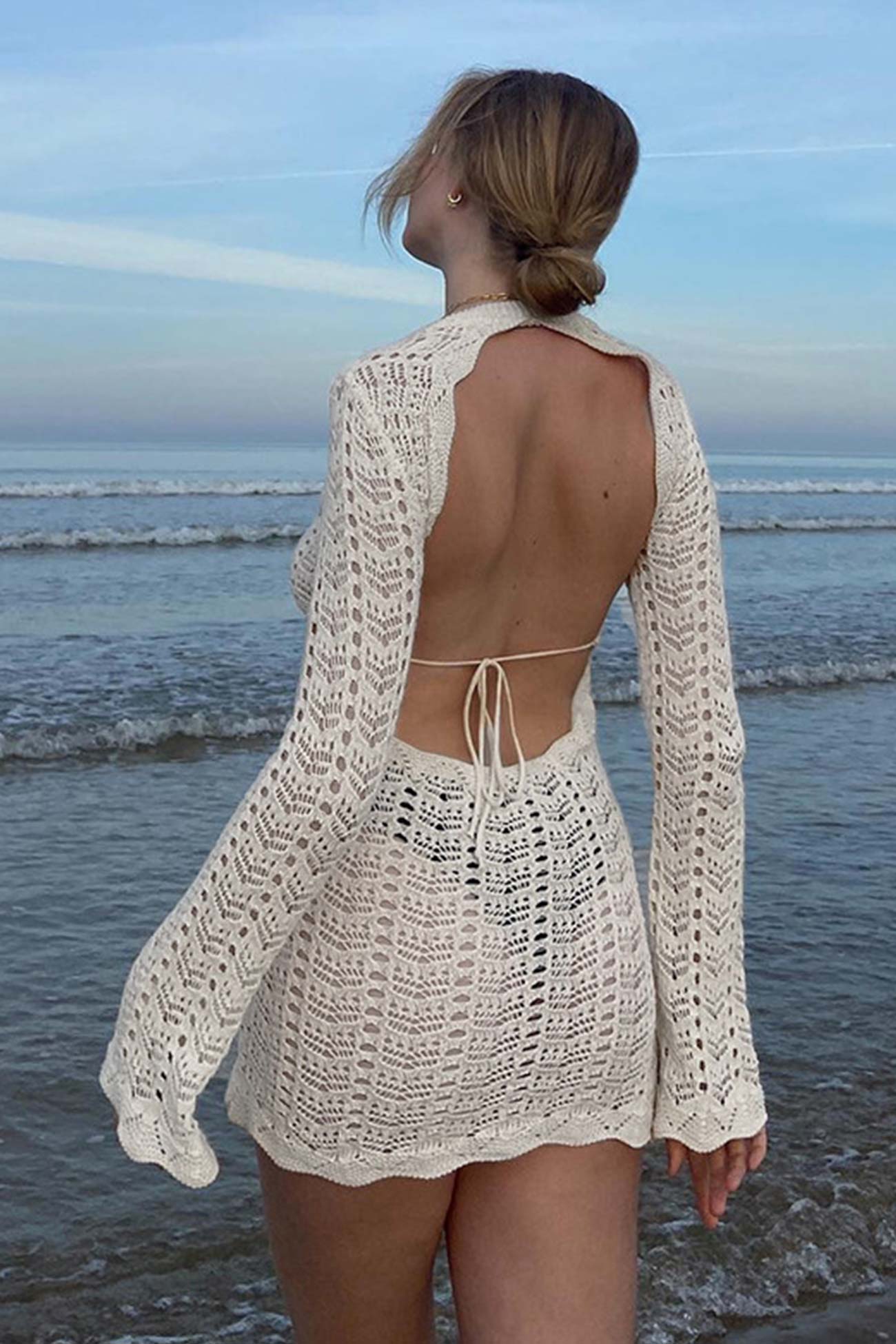 Crochet Hollow Out Backless Mini Dress