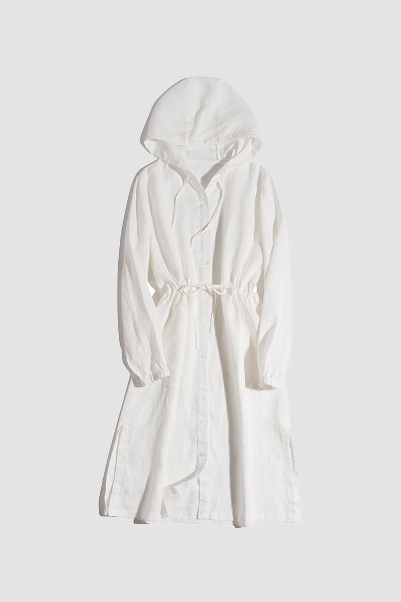 Daisy Linen Waisted Hooded Coat