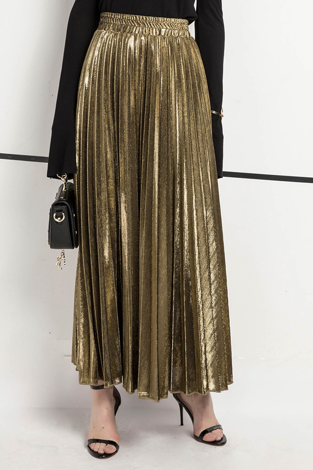 Glitter Pleated Midi Skirt