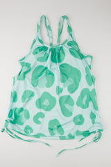 Green Leopard Print Drawstring Two-piece Swimsuit