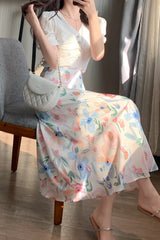 High Waist Fresh Floral Print Midi Skirt