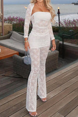 Lace Cover-up Strapless Long Pants Three-piece Outfit