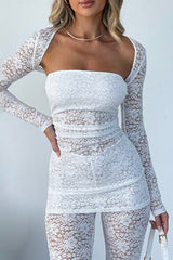 Lace Cover-up Strapless Long Pants Three-piece Outfit