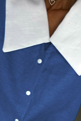 Lapel Contrast Long Sleeve Shirt Shorts Set