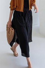 Linen Solid Pocketed Midi Skirt