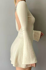 Long Flares Sleeve Backless Cable Knit Dress