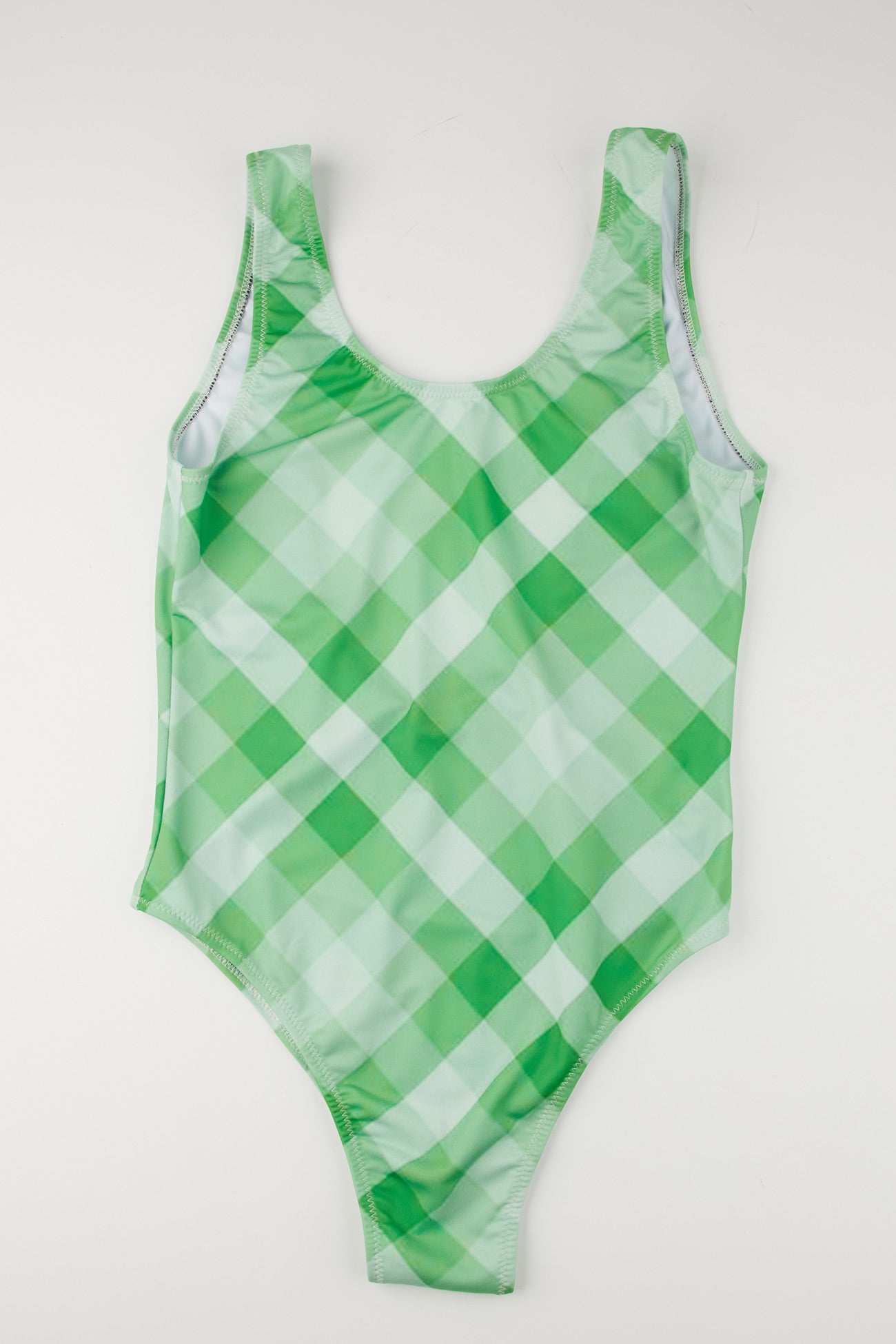 Green Plaid Print One Piece Swimsuit