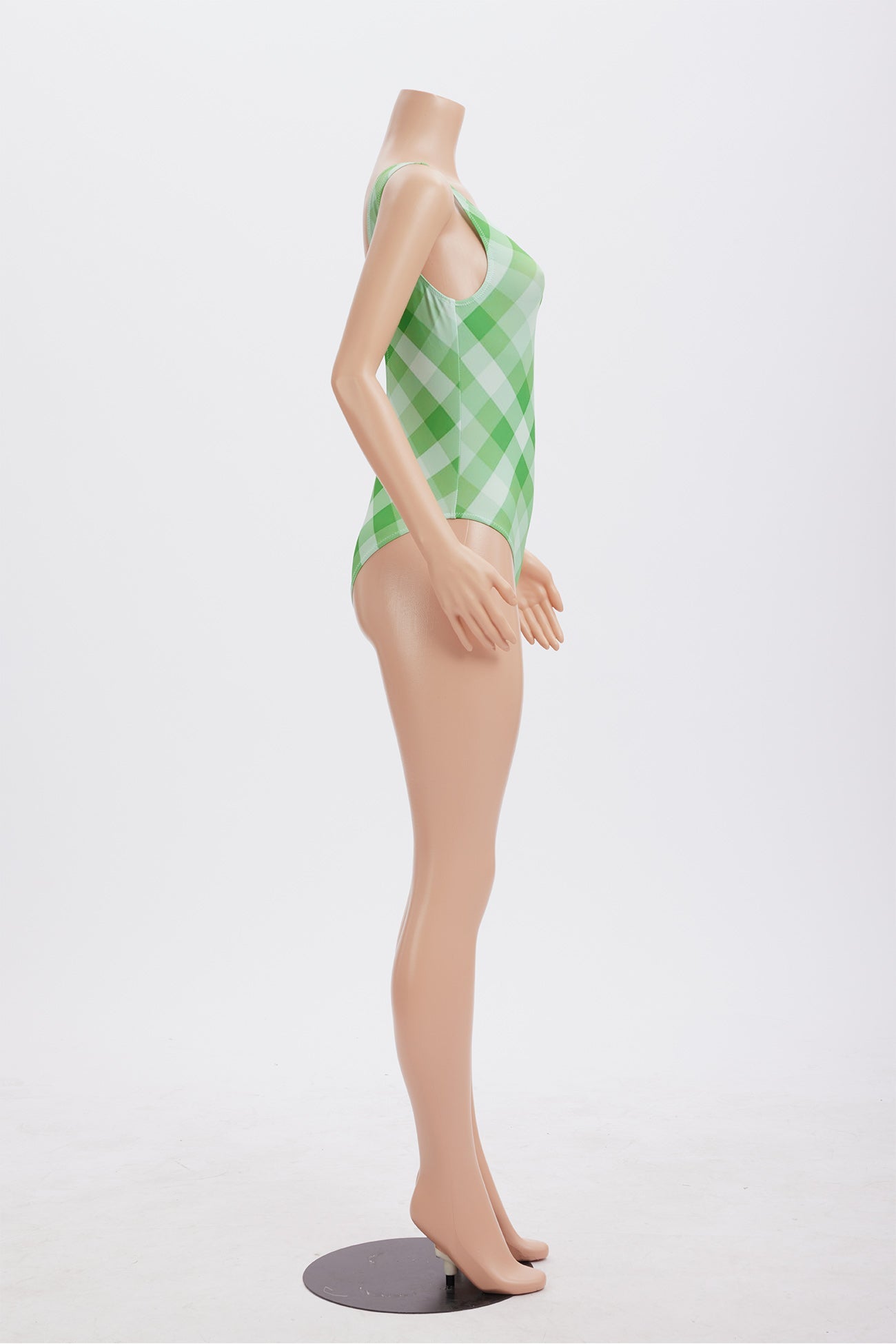 Green Plaid Print One Piece Swimsuit