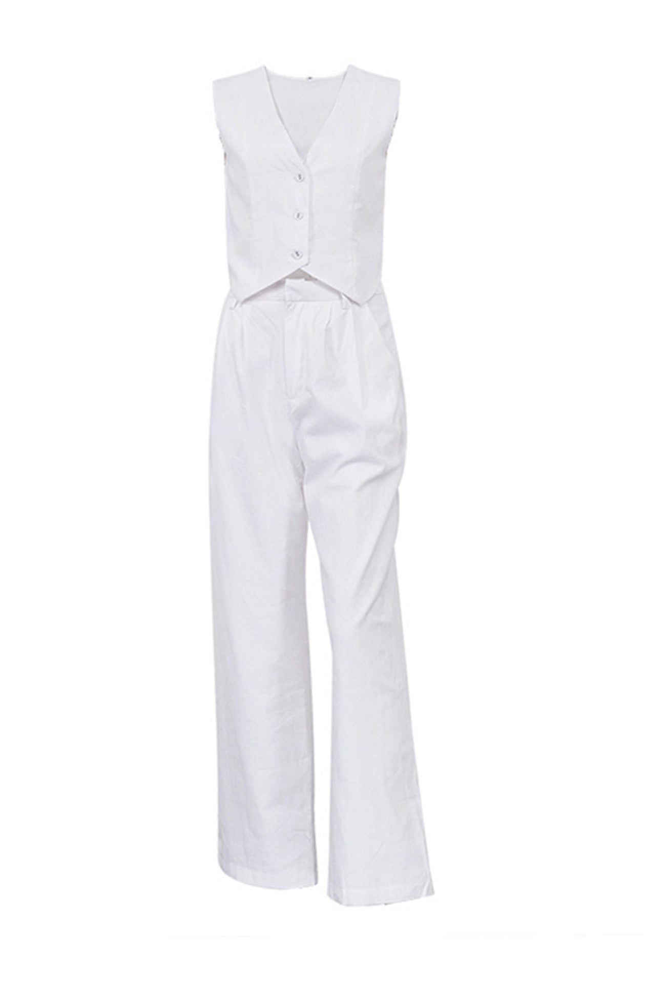White Button Down Tank Top Long Pants Set