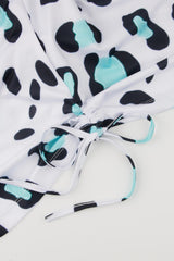 White Leopard Print Drawstring Two-piece Outfit Swimsuit