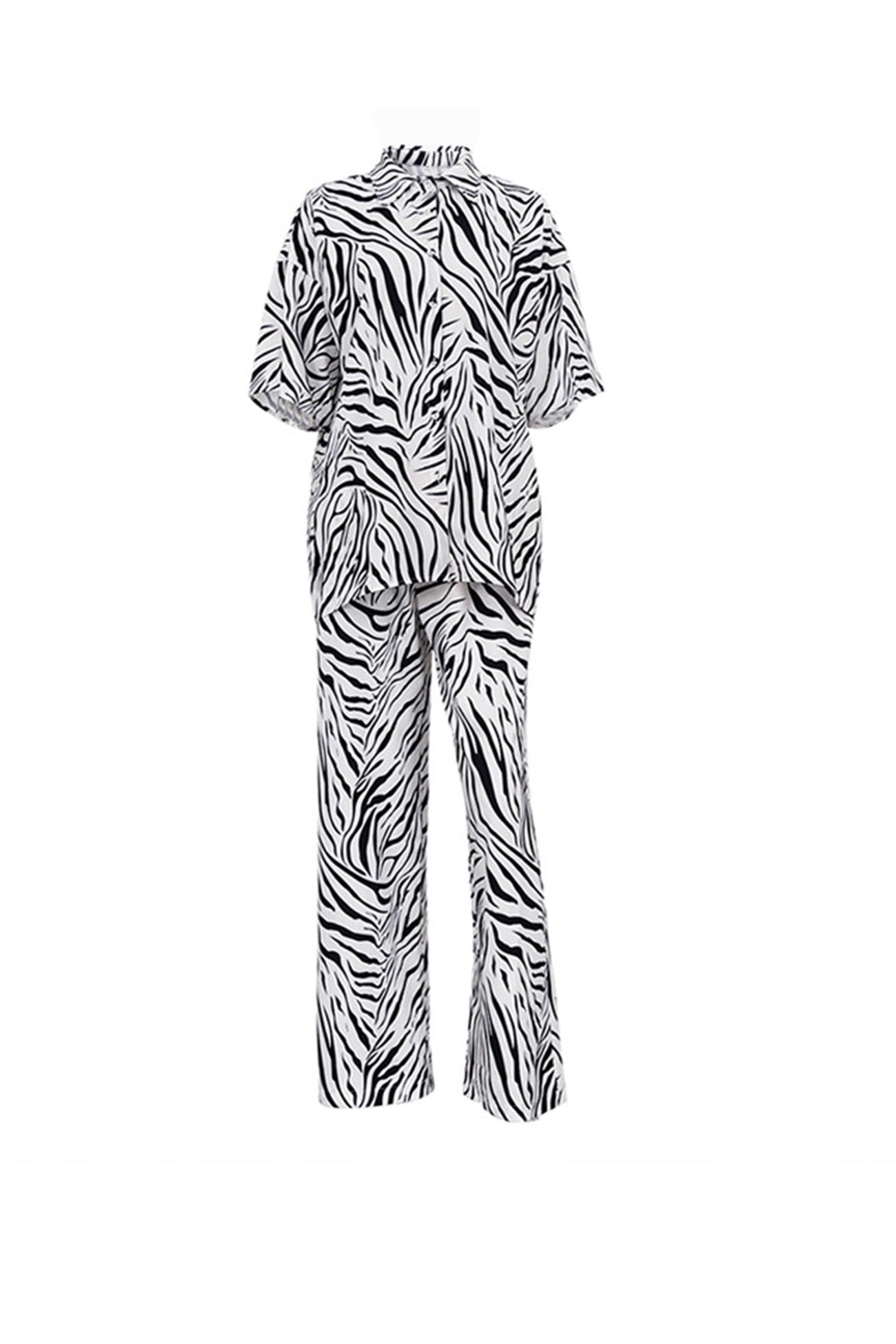 Zebra Print Short Sleeve Shirt Long Pant Suits