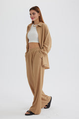 Two Piece Solid Color Long Sleeve Shirt Long Pants Set