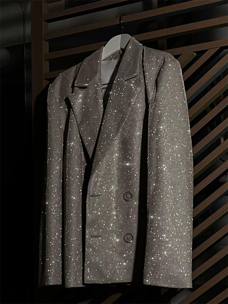 Party Sliver Glitter Three Piece Blazer Sets For Women Fashion Clubwear Sparkly Bra And Pants 2 Piece Mathcing Set NewChristmas Gifts