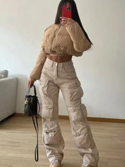 Multiple Pockets Cargo Pants For Women Loose High Waist Fashion Sweatpants Women's Baggy Streetwear Pant Woman TrousersChristmas Gifts