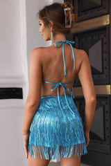 Halter Neck Backless Fringe Dress