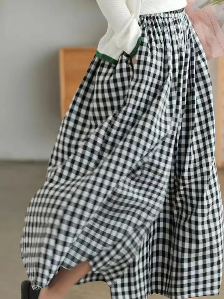 2024 New Fashion Elegant Retro Cotton Linen Plaid Casual Wide Leg Pants