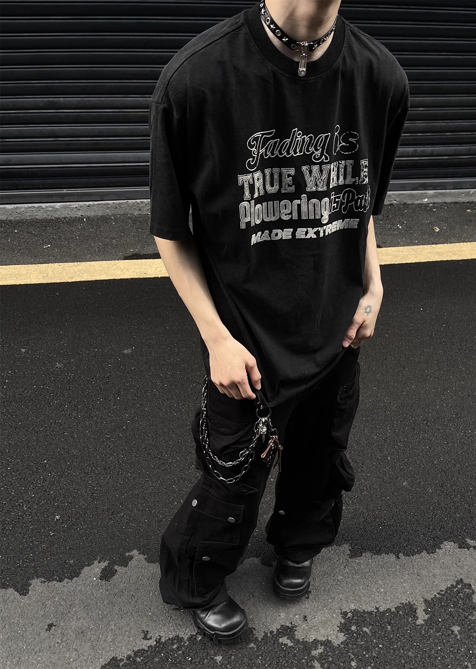 Vintage Oversized Washed Effect Printed  Short Sleeve Top Unisex