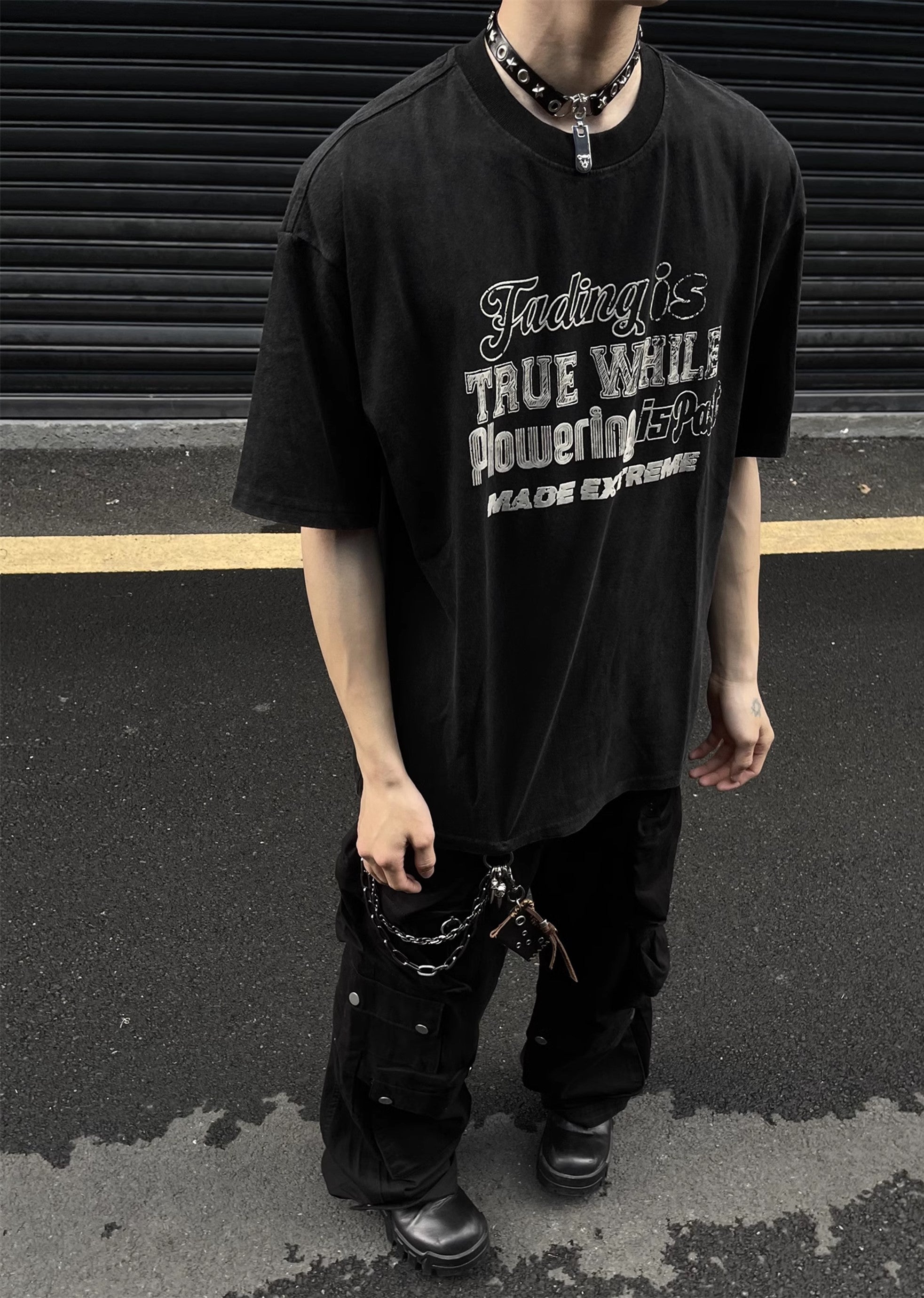 Vintage Oversized Washed Effect Printed  Short Sleeve Top Unisex