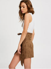 Fashion Bowknot High Waist Faux Suede Skirt