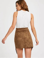 Fashion Bowknot High Waist Faux Suede Skirt