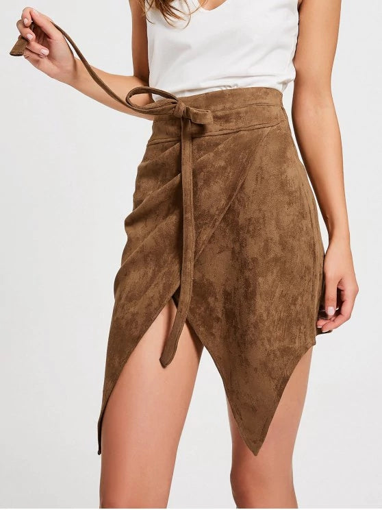 Fashion Bowknot High Waist Faux Suede Skirt