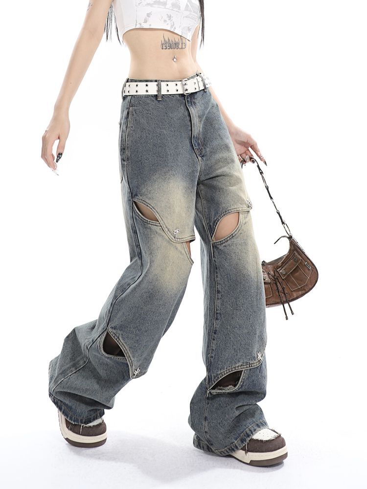 Deconstructed Washed Effect Baggy Boyfriend Jeans