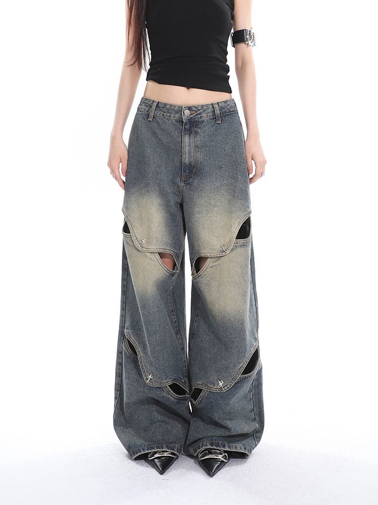 Deconstructed Washed Effect Baggy Boyfriend Jeans