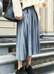 MAXI PLEATED SKIRT MIDI SKIRT HIGH WAIST ELASCITY CASUAL PARTY SKIRT