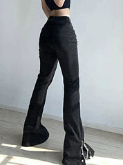 METAL CHAIN DECORATIVE BUTTON SPLIT PANTS