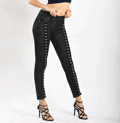 SLIM STRETCH RIVET BUTTON JEANS