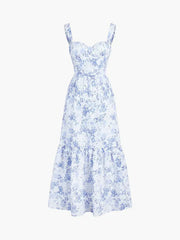 Blue Vintage Floral Zippered Dress