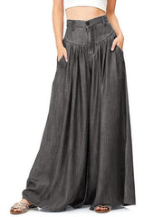 Elegance Solid Color Big Hem Wide Leg Bottom Casual Pants