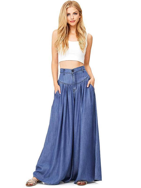 Elegance Solid Color Big Hem Wide Leg Bottom Casual Pants