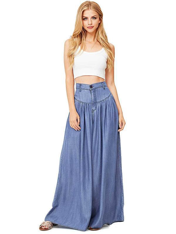 Elegance Solid Color Big Hem Wide Leg Bottom Casual Pants