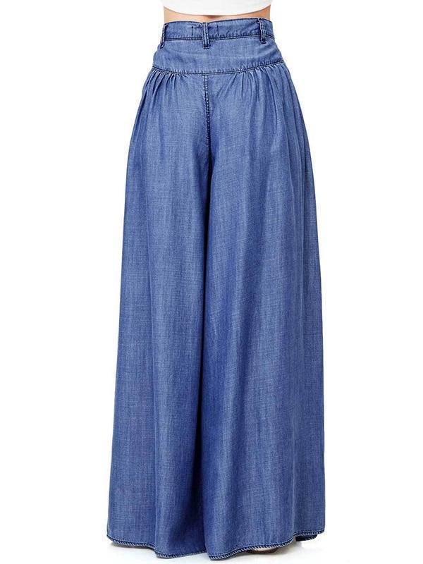 Elegance Solid Color Big Hem Wide Leg Bottom Casual Pants