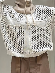White Long Sleeve Crochet Knit Top with Cross Logo