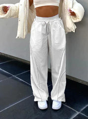 STITCHING ELASTIC WAIST WIDE-LEG PANTS