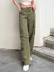 STRAIGHT WOVEN TOOLING POCKET CASUAL PANTS