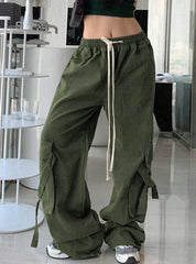 LARGE-POCKET LOOSE STRAIGHT WIDE-LEG PANTS