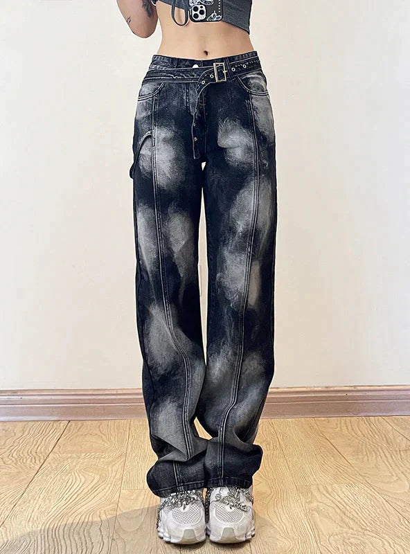 GRADUALLY TIE-DYEING OLD WASHED JEANS