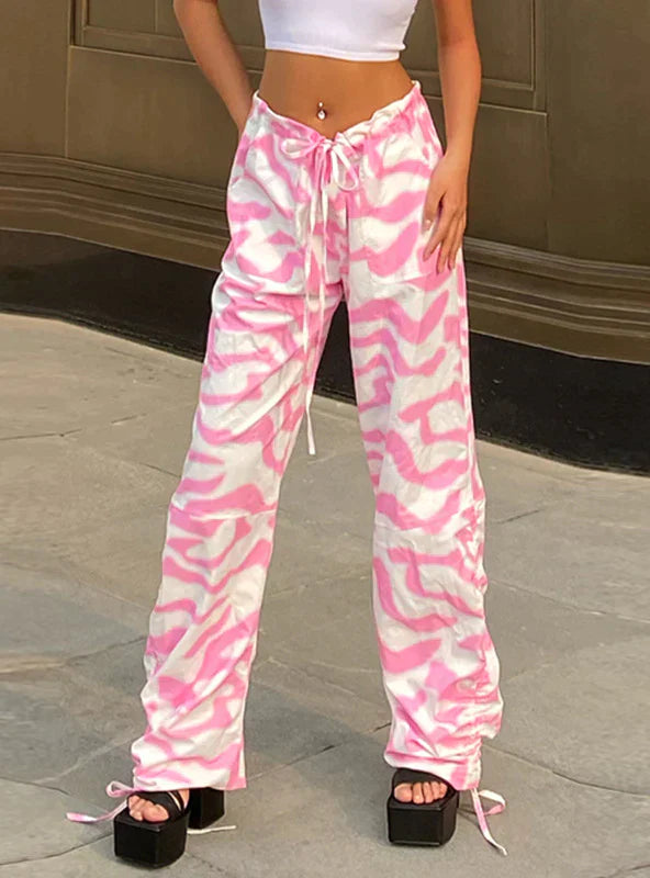 PINK WAVY TIE-DYED LOW WAIST PANTS