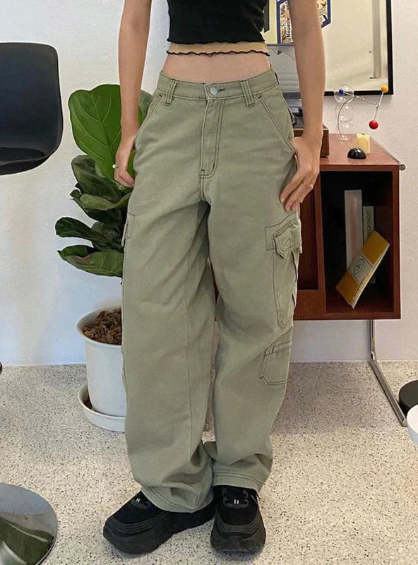 WAIST SLIM RETRO POCKET TOOLING CASUAL PANTS