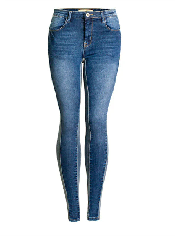 STRETCH LIGHT DARK STITCHING JEANS