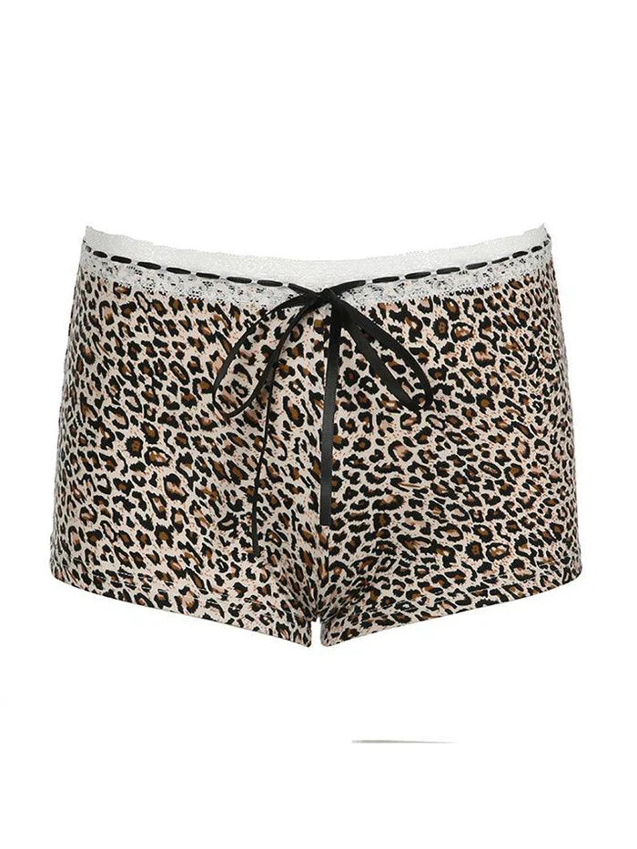 Punk Low Rise Leopard Print Shorts with Lace Trim