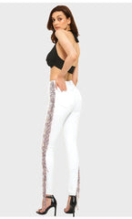 FLASHES BEADS PANTS WHITE JEANS