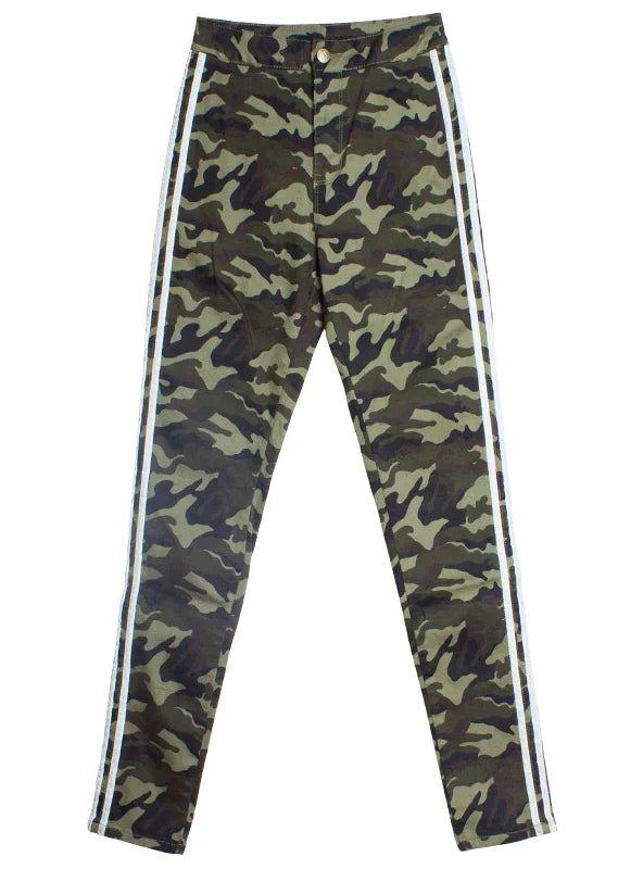 SLIM CAMOUFLAGE PANTS SIDE SPLICED FEET PANTS