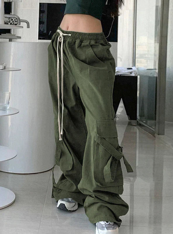 LARGE-POCKET LOOSE STRAIGHT WIDE-LEG PANTS