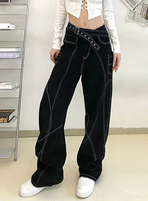 LOOSE WIDE LEG LOW WAIST JEANS PANTS